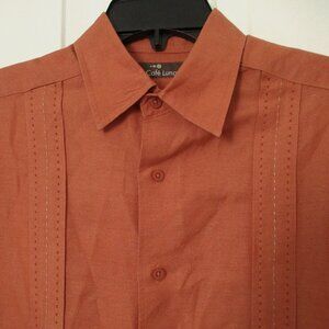 Cafe Luna Mens S/S Burnt Orange Casual Retro Mexican Wedding Shirt NWOT - Small